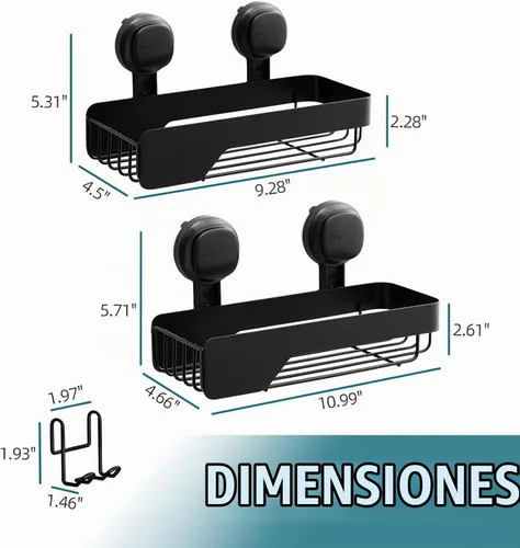 Vista 7 de TAILI Shower Caddy Ventosa Acero Inoxidable Metal Indicador Visible Negro