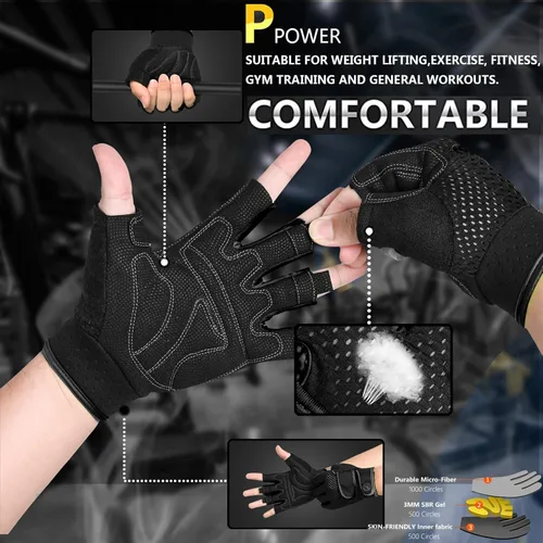 Vista 5 de Guantes de entrenamiento MOREOK con acolchado para levantamiento de pesas para hombres/mujeres, [Gel de 3MM] guantes sin dedos de agarre