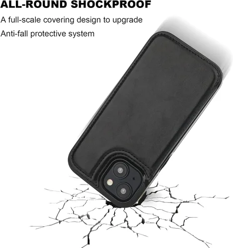 Vista 6 de ONETOP Compatible con iPhone 15 Funda Tipo Cartera con Soporte para Tarjetas, Funda de Cuero PU con Soporte y Ranuras para Tarjetas, Doble Cierre