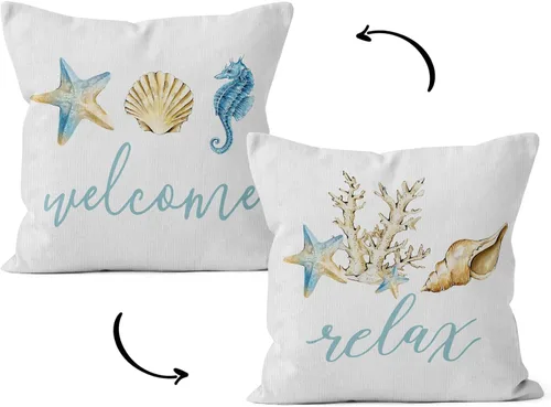 Vista 9 de HIWX Fundas de almohada costeras, fundas de almohada costeras, fundas de almohada decorativas de playa náutica, almohadas náuticas, decoración Blue1