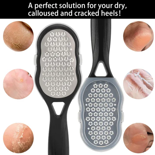 Vista 5 de 2 limas de pies con recolector de piel, raspador de pies de acero inoxidable, removedor de callos, pedicura, rallador de pies, limpiador de piel