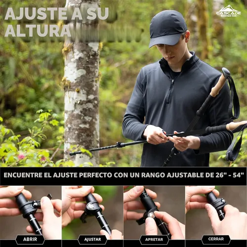 Vista 3 de Cascade Mountain Tech - Bastones de senderismo de fibra de carbono, bastones para caminar o hacer senderismo con seguros ajustables rápidos Corcho