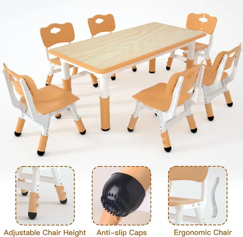 Vista 5 de Mesa y sillas para niños, Mesa y sillas para niños, Mesa y sillas para niños, Mesa para niños (6 sillas), Juego de mesa y silla para niños de 5 a 8