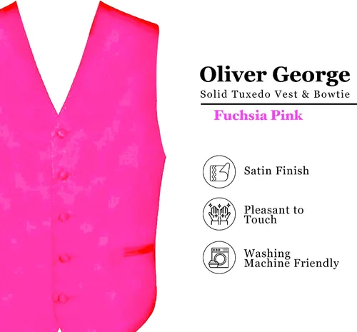 Vista 4 de Oliver George Chaleco formal sólido para hombre, 4 piezas, chaleco de esmoquin, corbata de lazo, pañuelo para traje o esmoquin
