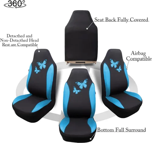 Vista 9 de Flying Banner - Juego completo de fundas para asiento de automóvil Butterfly, estilo universal de moda para mujer, para banco trasero (divisible)