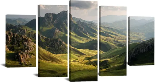 Vista 22 de VOCBAN Canvas Wall Art for Bedroom - 5 Large Oversize Modern Boho Neutral Room Decor - Mountain Moon Abstract Nature Artwork for Living Room Dining