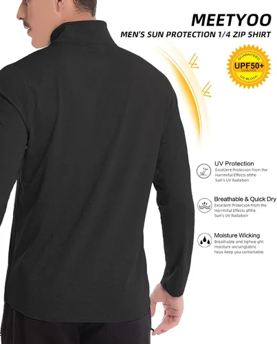 Vista 3 de Sudadera con cremallera de un cuarto para hombre, polo de manga larga, para golf, secado rápido 14, protección solar UPF 50+