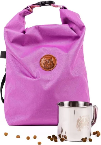 Vista 5 de Wilderdog Bolsa para perros - Resistente al agua, portador de croquetas portátil y taza de acero inoxidable - Negro