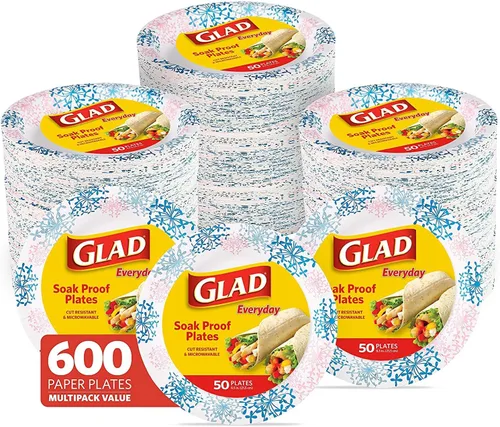 Vista 8 de Glad Platos desechables redondos de papel para todas las ocasiones, a prueba de remojo, a prueba de cortes, aptos para microondas, resistentes, 8.5