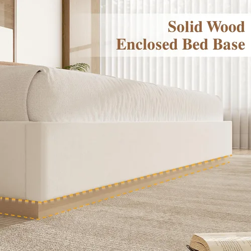 Vista 4 de Base de cama de plataforma de tamaño completo con cabecero, cama de terciopelo con base sólida con listones de madera, base de colchón resistente