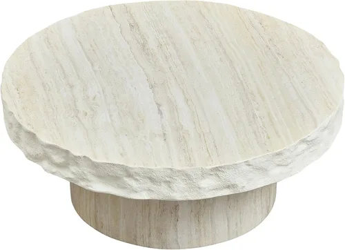 Vista 9 de JUSTONE Mesa de Centro Redonda para Sala de Estar, Mesa de Acento Moderna de 31.5 Pulgadas con Acabado de Piedra Artificial Beige Desgastado, Mesa