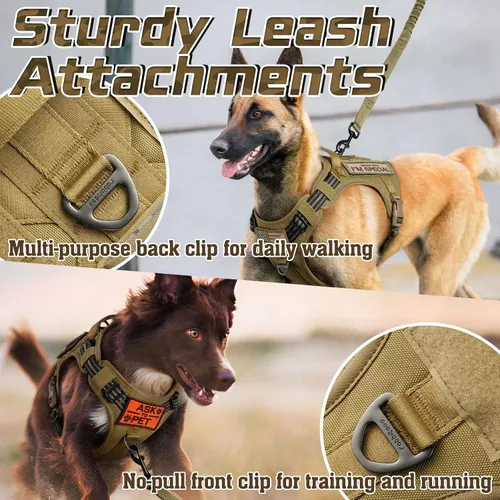 Vista 5 de rabbitgoo - Arnés táctico sin tirones para perros, estilo militar, con mango y sistema Molle, arnés para perros de fácil control, arnés reflectante