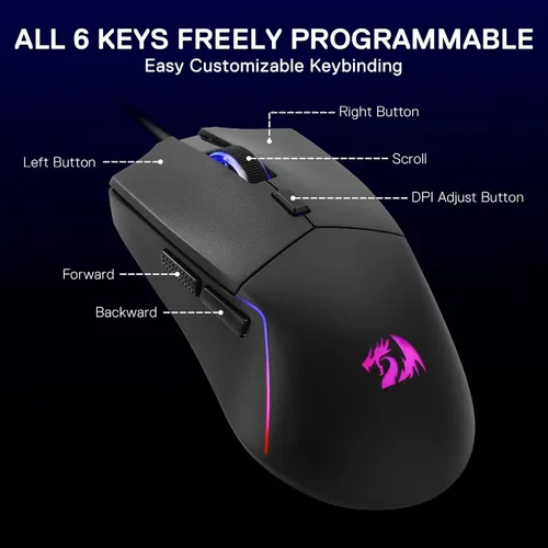 Vista 5 de Redragon M730 Ratón para juegos RGB con cable, 10000 DPI ligero ratón óptico con 6 botones programables, software compatible con carpetas de teclas