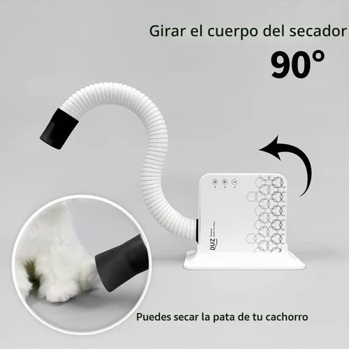 Vista 6 de DUZ - Secador de mascotas manos libres premium, 900 W, compacto, blanco, tubo de secado ajustable de 360 grados, botones táctiles, motor BLDC
