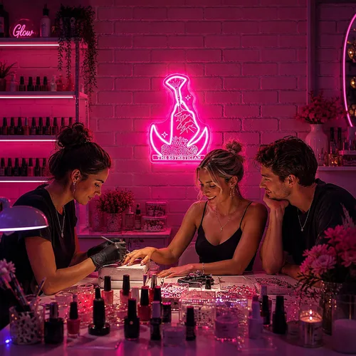 Vista 6 de Letrero de neón de maquillaje con luces LED de neón para decoración de pared, letrero iluminado para salón de belleza, fiesta de cumpleaños, club