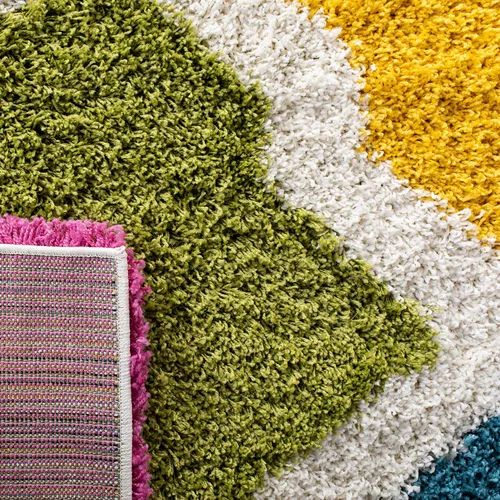 Vista 4 de SAFAVIEH Colección Kids Shag - Alfombra decorativa de 2 pies 3 pulgadas x 5 pies, marfil y multicolor, enrejado arcoíris, no desprende pelusa