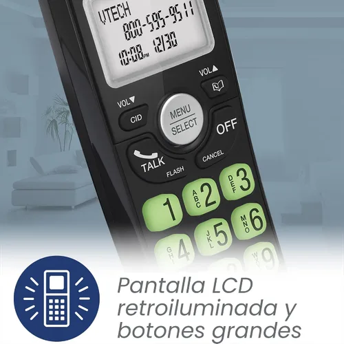 Vista 5 de VTech Teléfono Inalámbrico con DECT 6.0, Altavoz Dúplex Completo, Pantalla Iluminada, Teclado Retroiluminado, Identificador de Llamadas/Espera