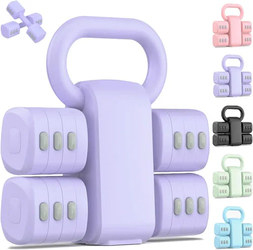 Vista 7 de 2-in-1 Adjustable Dumbbell Set, 4-Level Weights for Women Negro