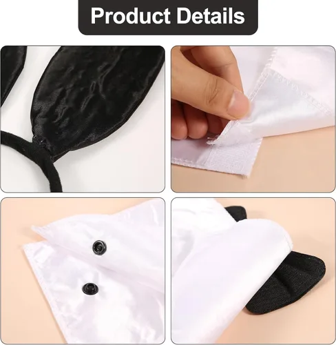 Vista 4 de LUTER 5 accesorios de disfraz de conejo, juego de disfraz de conejo, diadema de orejas de conejo, cuello de corbata tutú con 2 puños de conejo