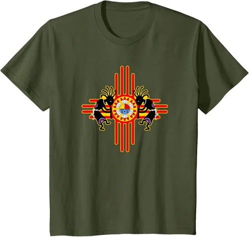 Vista 10 de Native American Kokopelli Kachina Zia Symbol 2 - Camiseta divertida para fanáticos, Negro