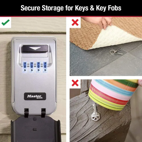 Vista 4 de Master Lock 5425D - Caja de seguridad para montaje en pared con diales iluminados, establece tu propia combinación, capacidad de 6 llaves
