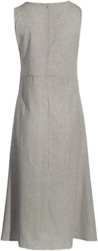 Vista 4 de Vestido de manga larga para mujer, casual, de algodón, lino, con botones, maxivestidos tipo caftán, blanco y azul