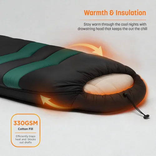 Vista 9 de Saco de dormir con almohadilla integrada (AirPack Sleeper) – Colchoneta inflable todo en uno y manta con cremallera para acampar con bomba de pie