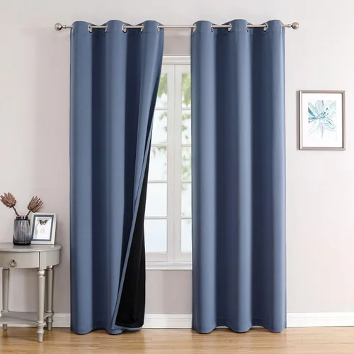 Vista 29 de ChrisDowa Cortinas 100% opacas de 63 pulgadas de largo para dormitorio con forro negro, 2 capas gruesas totalmente opacas con aislamiento térmico