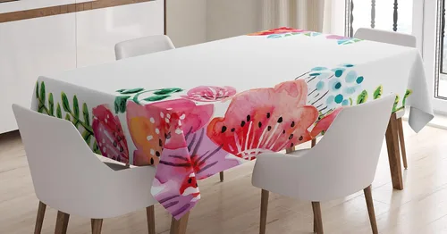 Vista 8 de Ambesonne mantel con decoración estilo oeste, equipo de rodeo estadounidense con sombrero de fieltro de vaquero y linternas, mantel rectangular