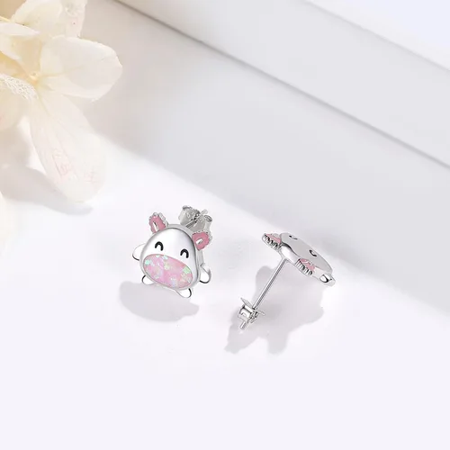 Vista 4 de Aretes hipoalergénicos de axolote de plata de ley 925, joyería de animales, aretes de ópalo, regalos para orejas sensibles, Plata de ley, Ópalo