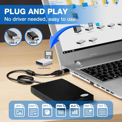 Vista 4 de Unidad de disquete externa portable con USB de 3.5 pulgadas, FDD de 1.44 MB para PC con Windows 2000, XP, Vista, 7, 8 o 10, o con Mac, no se
