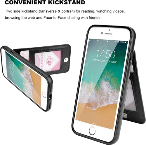 Vista 5 de KIHUWEY Funda tipo cartera para iPhone SE iPhone 7/8 con tarjetero de crédito, cierre magnético de cuero de primera calidad, resistente función Negro