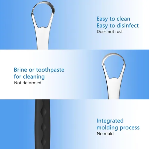 Vista 5 de 4 piezas de limpiador de lengua para adultos y niños, cepillo de lengua de acero inoxidable, raspador de metal, reduce el mal aliento con fundas