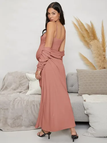 Vista 2 de MakeMeChic Conjunto de ropa de maternidad para mujer, vestido ajustado acanalado y cárdigan para embarazo