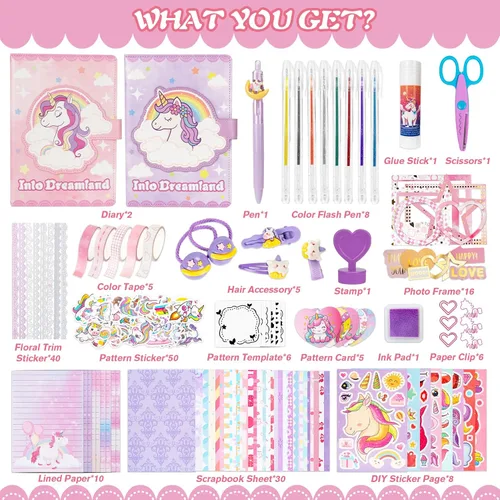 Vista 2 de QIYVLOS Paquete de 2 diarios de bricolaje para niñas, regalos de diario para adolescentes y niñas de 8 a 13 años, artes y manualidades, juego