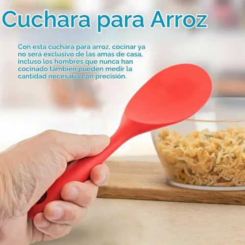 Vista 2 de Vonty Cuchara de silicona antiadherente resistente al calor para paletas de arroz de 8.8 pulgadas, color rojo