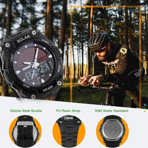 Vista 5 de SKMEI Reloj deportivo digital para hombre, ultrafino, grande, impermeable, con cronómetro, temporizador de cuenta regresiva, función de alarma, luz