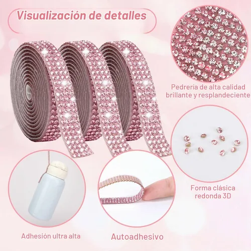 Vista 3 de Gartful Bedazzling - Tiras de diamantes de imitación autoadhesivas de varios anchos para manualidades, decoración de teléfono, jarrones, fiesta
