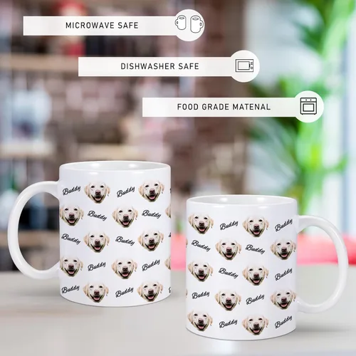 Vista 5 de Taza personalizada con nombre de cara de perro, taza de café personalizada, taza de foto de perro personalizada de 11 onzas, regalos para amantes