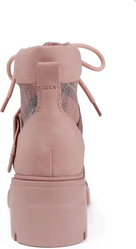 Vista 7 de REDTOP Botas de combate para mujer con suela de lengüeta gruesa, botas de tobillo con cordones y hebilla casual