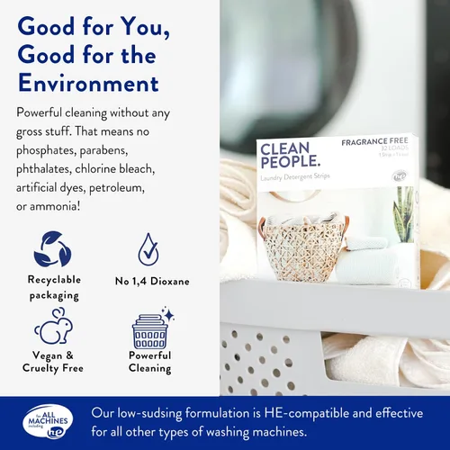 Vista 4 de The Clean People Sábanas de detergente para ropa de bebé sin perfume, hipoalergénicas, ultra concentradas, embalaje reciclable, combate las manchas