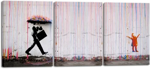 Vista 14 de Wieco Art Banksy Lluvia o Graffiti Colorido Callejero Famoso Pinturas en Lienzo Arte de Pared Moderno Inspirador Imágenes de Amor en Gris Impresión