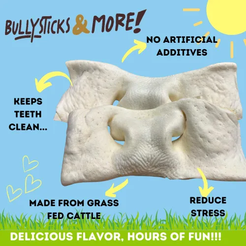 Vista 3 de BULLYSTICKS & MORE Hocicos de mejillas de carne ahumada de 8 a 10 pulgadas para perros (extra gruesos, 3 unidades) - Masticables para perros - Tiras