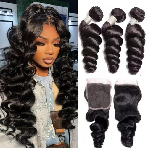 Vista 10 de Extensiones de cabello humano ondulado de 16, 18, 20, 22 pulgadas, grado 10A, extensiones de cabello humano ondulado 100% sin procesar, color negro
