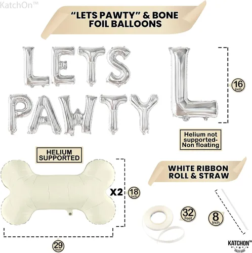 Vista 6 de KatchOn, Silver Lets Pawty Balloons - Paquete de 11 globos para perros, globos de patas Globo negro de hueso de perro para decoraciones