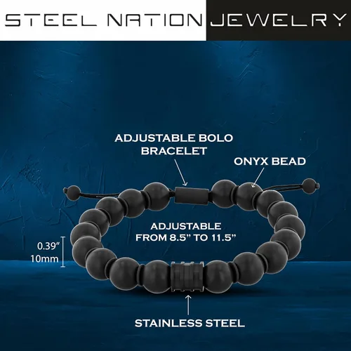 Vista 3 de Pulsera Bolo de Nylon Ajustable con Cuentas de Acero Inoxidable para Hombre - Elección