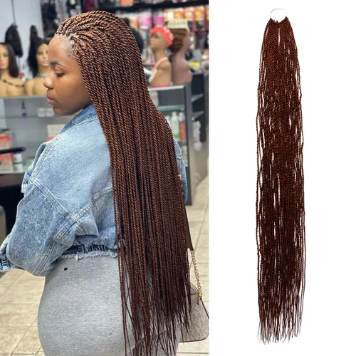 Vista 33 de AU-THEN-TIC Cabello senegalés con trenzas de ganchillo de 22 pulgadas, paquete de 2 paquetes de 40 mechones por paquete, extensiones de cabello