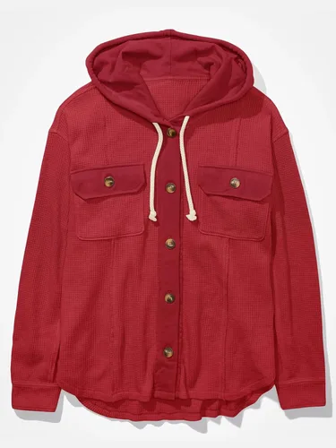 Vista 4 de Cicy Bell Chaqueta de punto gofre con capucha para mujer, estilo casual, con botones, ajuste holgado, manga larga