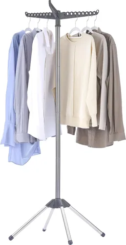 Vista 9 de CASAMAYA Tendedero plegable para ropa de 74.8 pulgadas, 2 niveles, con riel giratorio para 54 piezas de ropa, ahorro de espacio, interior, acero