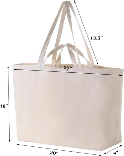Vista 4 de Bolsa de lona grande y resistente de 27 x 16 x 8 pulgadas, extra grande, más grande, para compras, playa, bolsas reutilizables